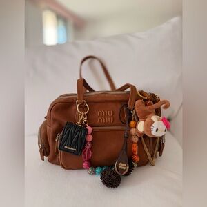 Miu Miu Top Handle Shoulder Bag Handbag Tote with Pockets in Brown Nappa Leather